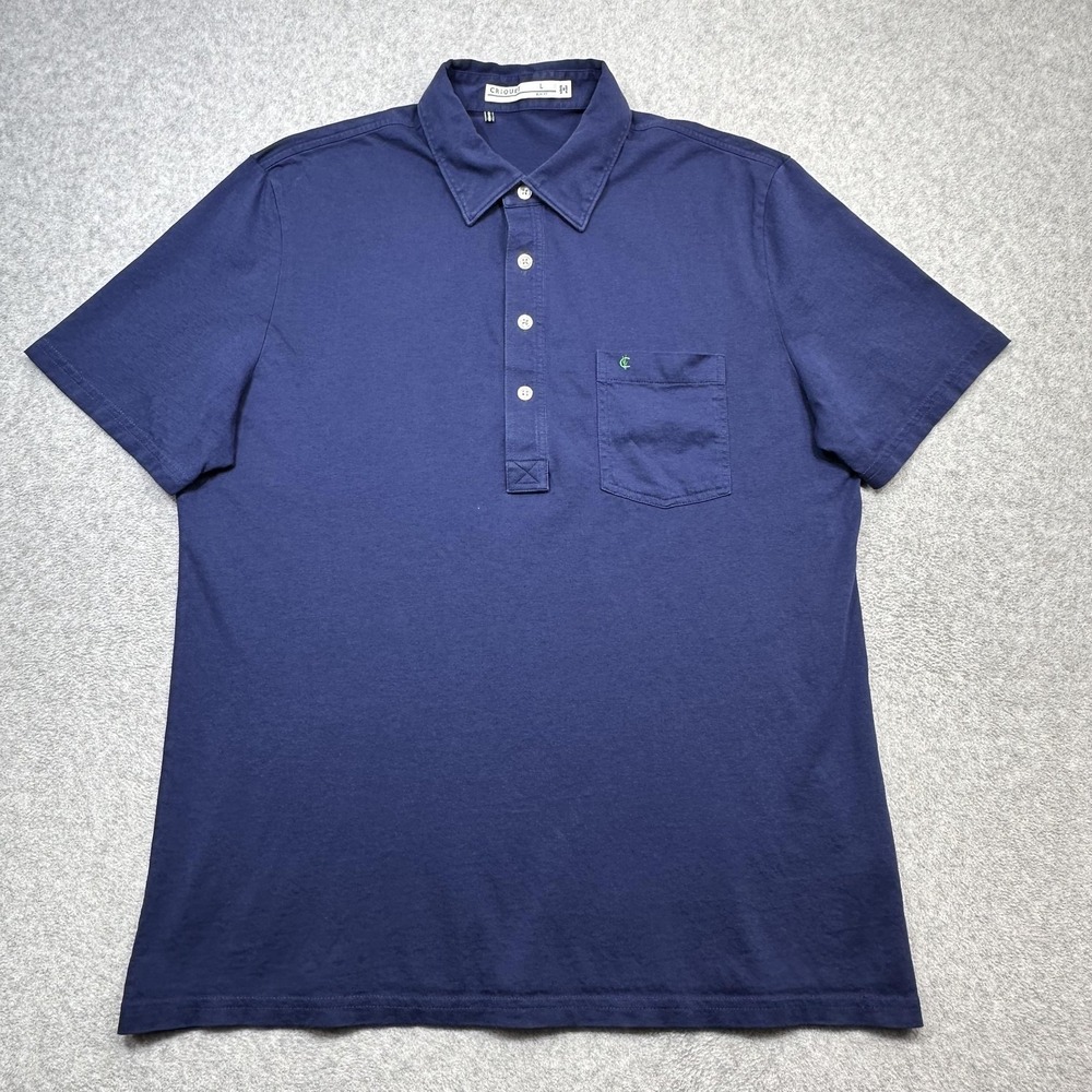 Criquet Polo Shirt Mens Large Blue Solid Pima Cotton Slim Fit Pocket Casual Knit